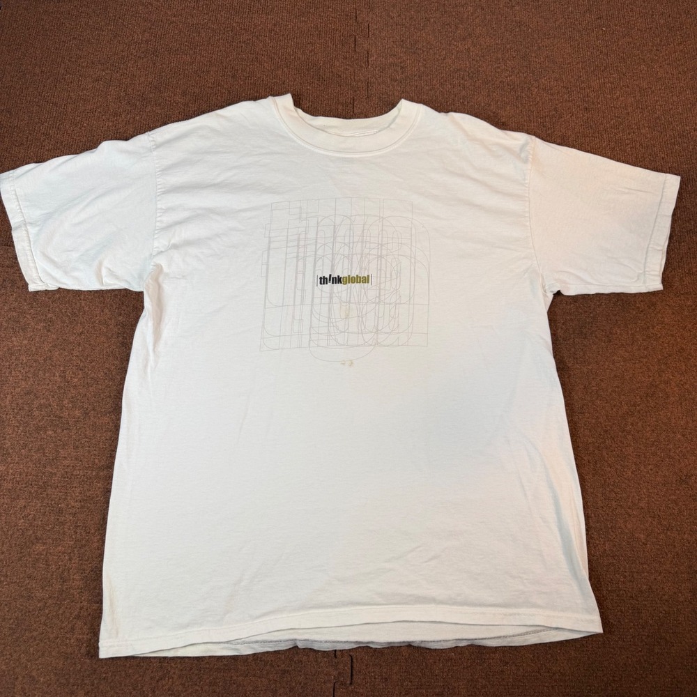 Tech Te Think Global Graphic T-Shirt Mens XL White Ultra Cotton Heavyweight Tech